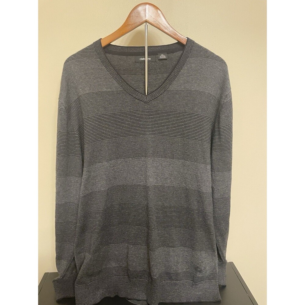 Claiborne Sweater Men's XXL/2X Cotton Cashmere Charcoal Gray Pullover V Neck